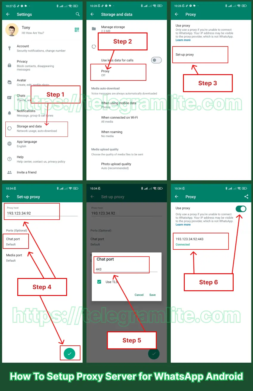 Setup proxy for WhatsApp Android