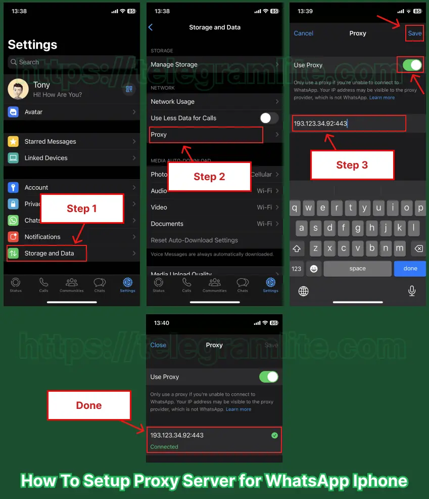 Setup proxy for WhatsApp Iphone